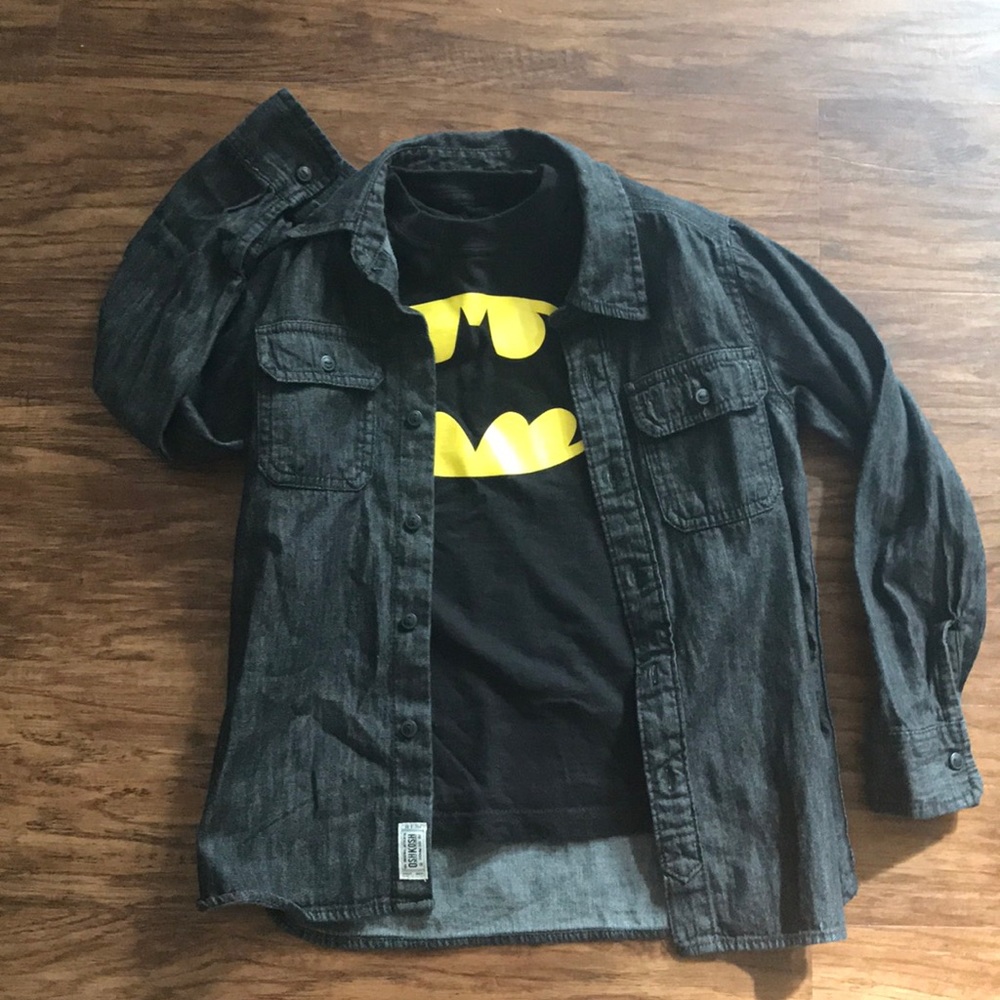 Black Denim Boys Shirt  + Batman tee sz 8